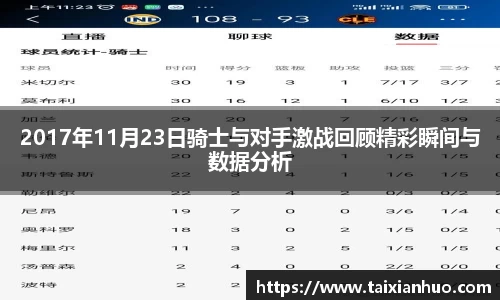 2017年11月23日骑士与对手激战回顾精彩瞬间与数据分析